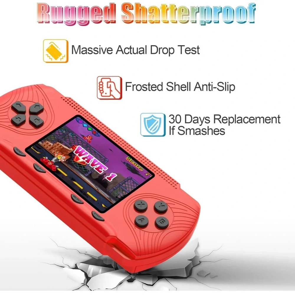 Retro handheld gaming console, 3.5 inch HD screen, 256 built in games. Red